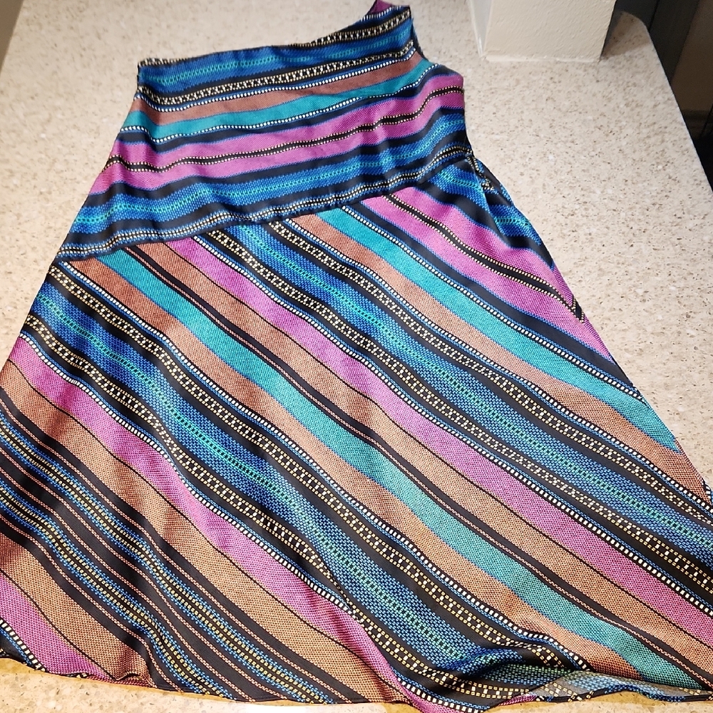 Maggy London One-Shoulder Midi Dress Striped Multicolor